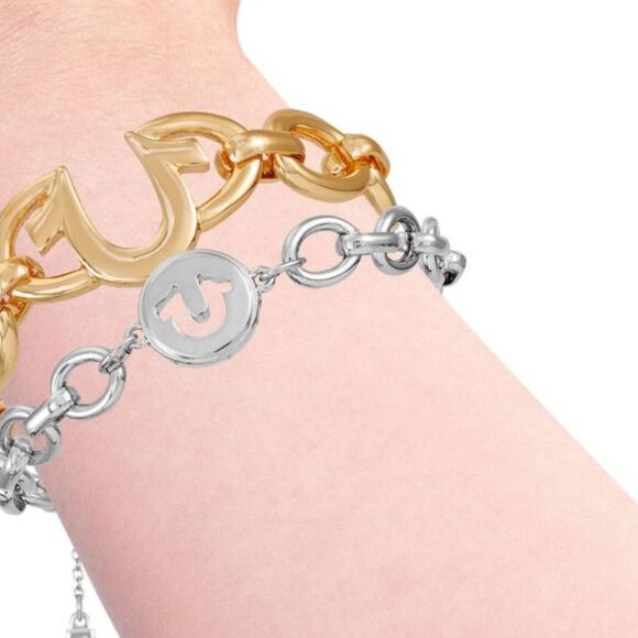 True Religion Setbof 2 Two-Tone Logo Chain Bracelet - Picture 8 of 9